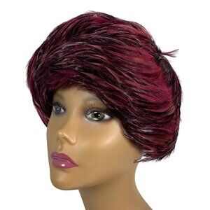VTG Jack McConnell Women's Maroon Feather Rhinestone Wool Fascinator Hat OS